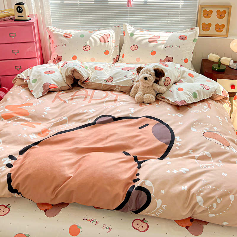罩床单件套新款儿童卡通肤印花款三件套床笠亲被套床上用品磨毛四