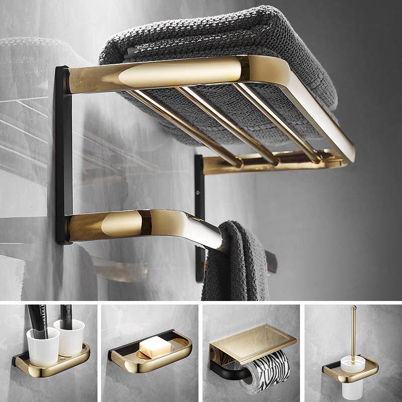 新款直销免打孔全铜厕所浴巾架 黑金色毛巾架卫生间置物架浴室毛