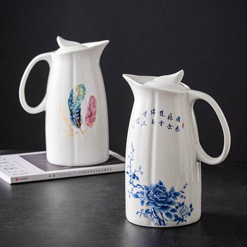 水壶水具耐高温大容量家用饭厅陶瓷冷水瓷器青花瓷冷水泡茶壶