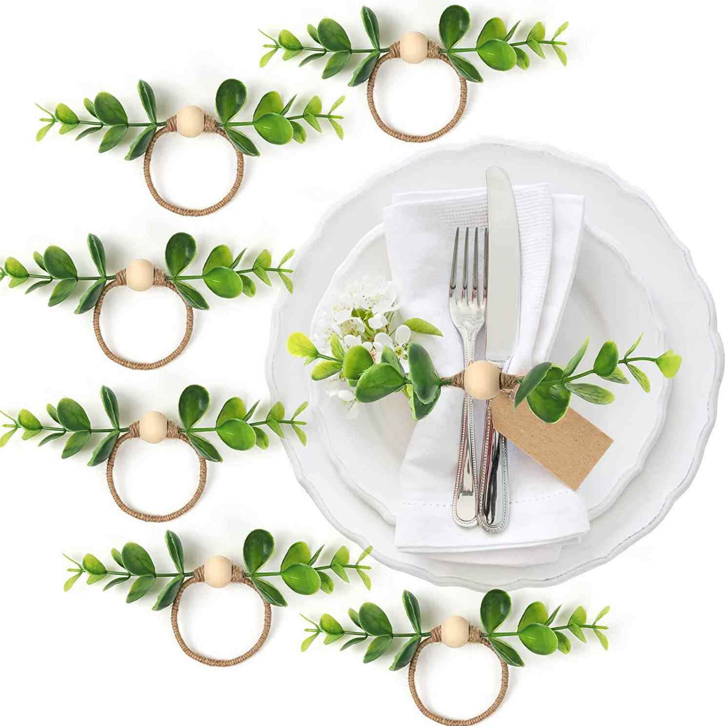 6 Pc Handmade napkin rings树叶餐巾环扣森系婚礼装饰酒店口布圈