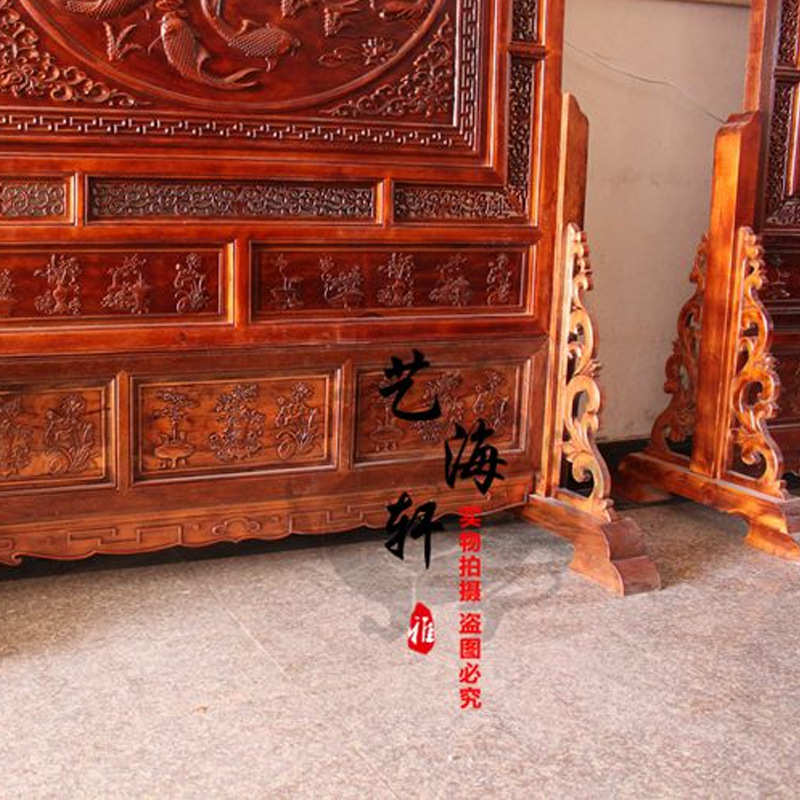 东阳木雕屏风 落地插屏年年有余屏风 玄关隔断