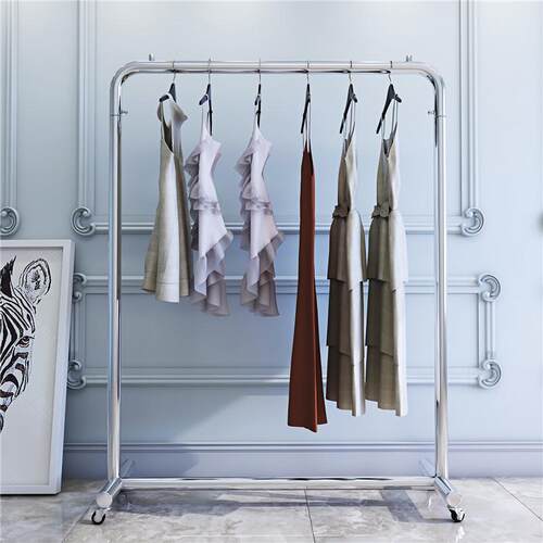 简约服装店展示架不锈钢女装衣服货架童装单杠龙门挂衣杆收纳带轮