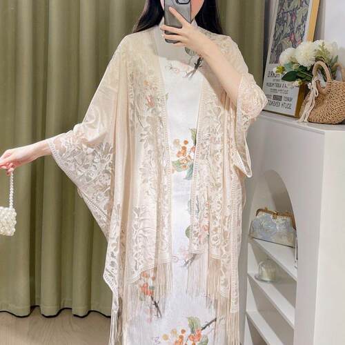 Women'S Solid Color Lace Fringe Sun Protection Long Shawl
