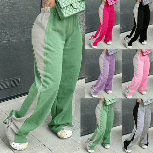 Clashing Color Loose Long Sweat Pants Maxi Womenswear Bottom