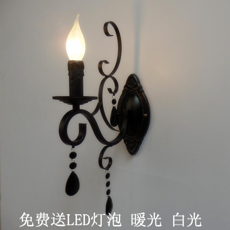 欧式复古水晶灯壁灯黑色铁艺壁灯水晶壁灯客厅卧室壁灯