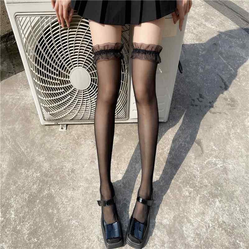 洛丽塔花边丝袜 JK甜美Lolita过膝袜性感纯色夜店蹦迪袜子定制