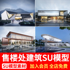 现代新中式售楼处示范展示区建筑商业文化展馆外观草图大师SU模型