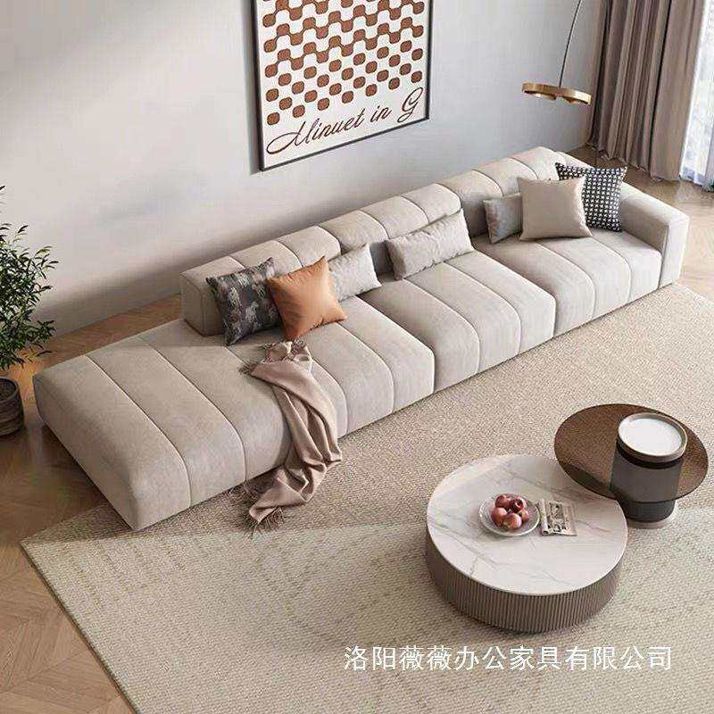 意式极简科技布现代简约轻奢客厅大小户型网红直排组合猫抓布沙发
