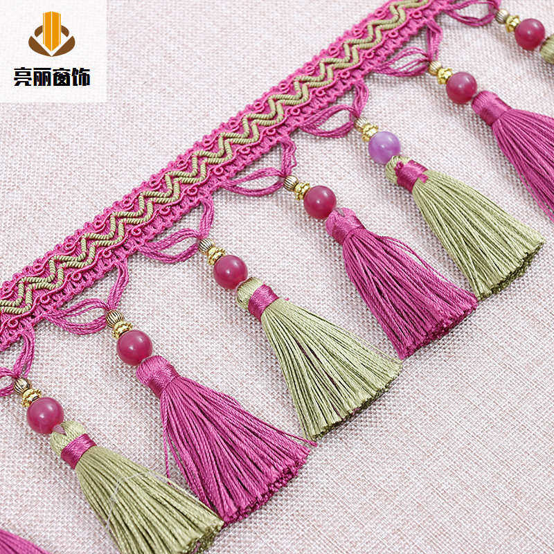 新款欧式窗帘珠子装饰玉石双吊花边 辅料流苏吊穗吊球现货供应