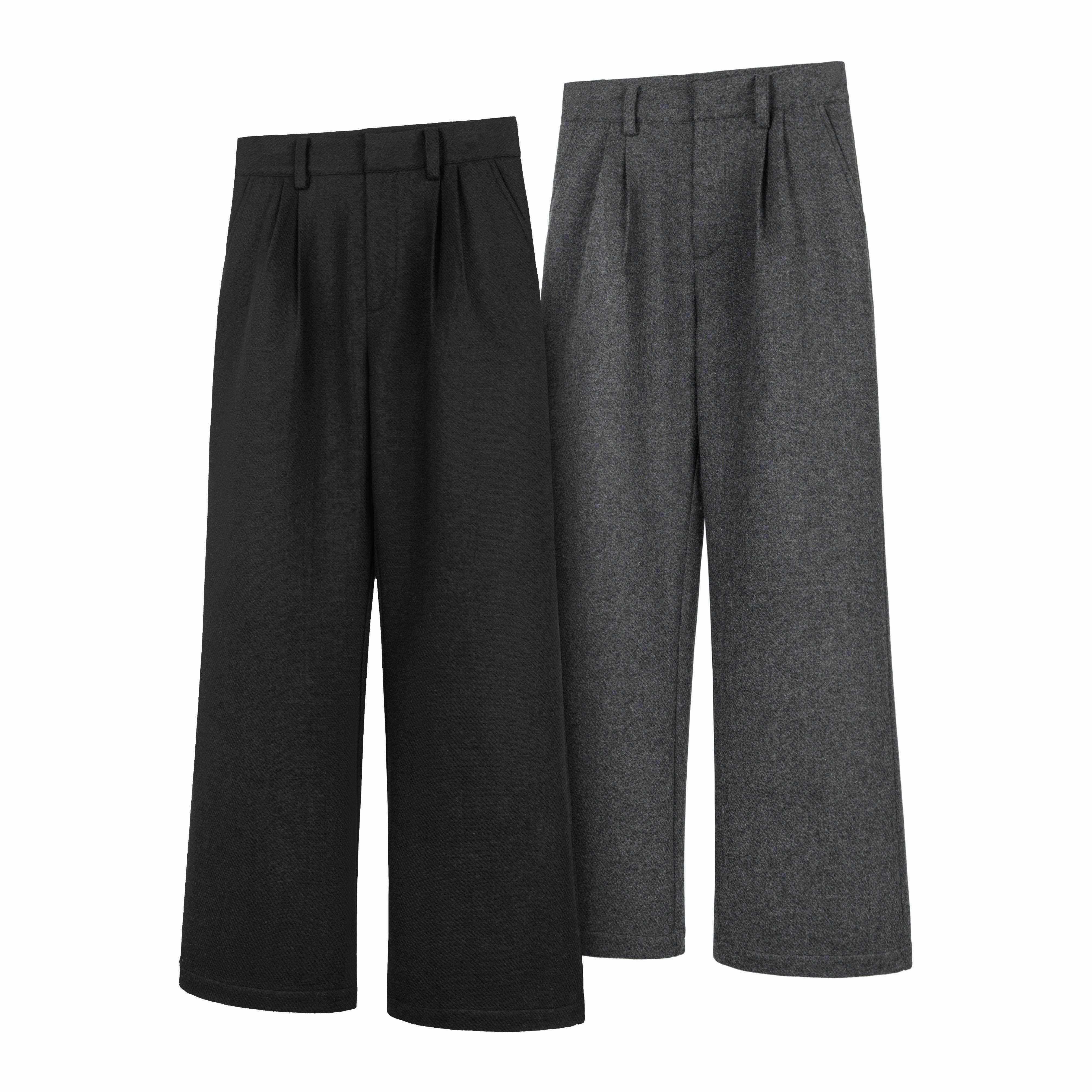 DESERTO 50%羊毛人字纹700G毛呢双褶位宽松微喇通勤休闲西裤男