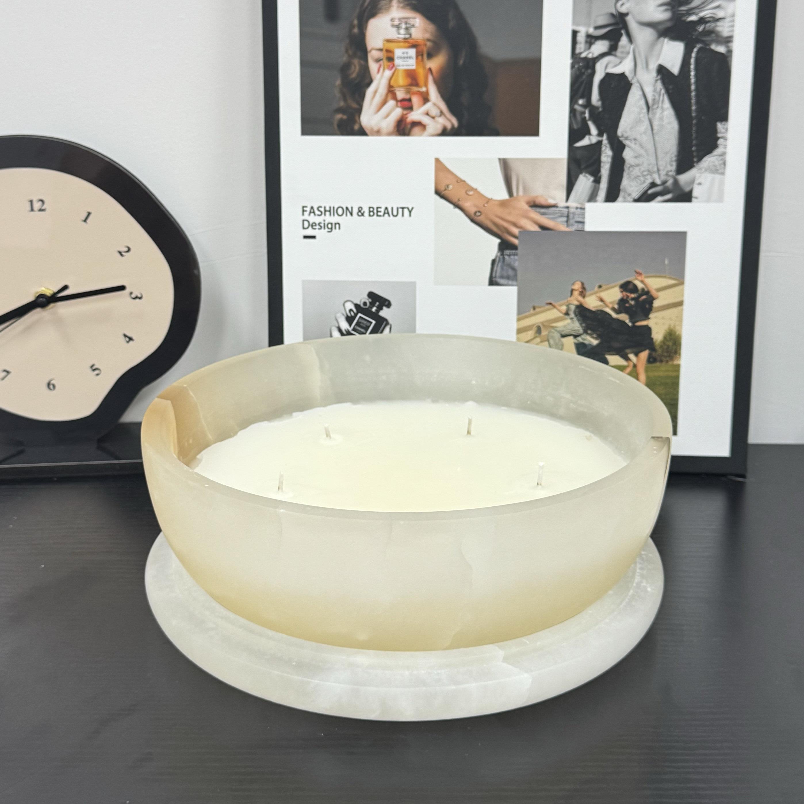 法式复古西班牙云石烛台设计师别墅样板房客厅卧室天然大理石摆件