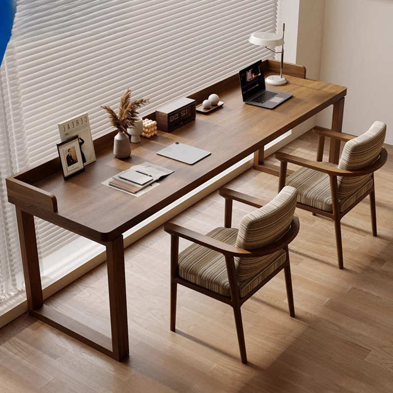 天纵美式书桌实木电竞桌电脑桌子家用学习桌写字桌卧室靠墙长桌子