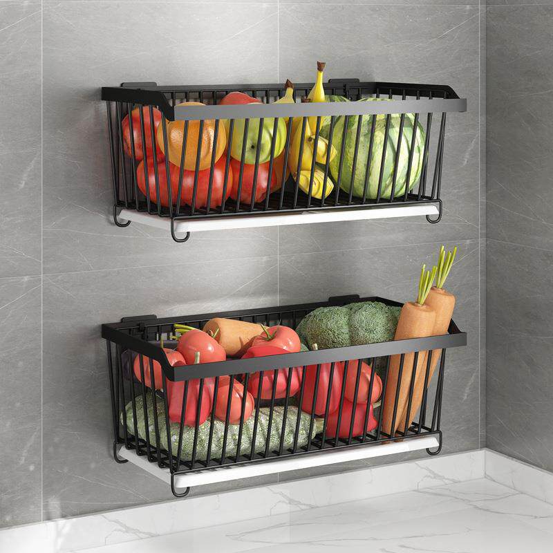 304不锈钢厨房浴室置物架免打孔壁挂式水果蔬菜蓝储物收纳筐篮子