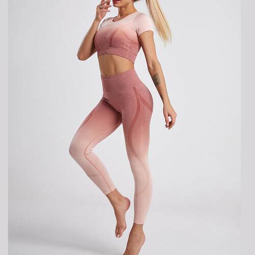 Gradient hanging dye yoga suit set with two gradient yoga