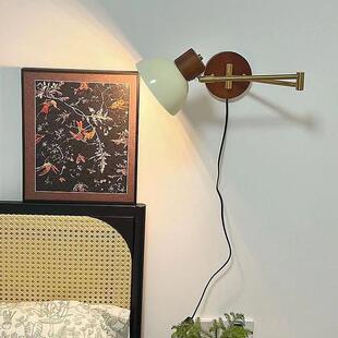 奶油风卧床头阅读壁灯意叠简约书560房学习折可旋转创摇臂壁室灯