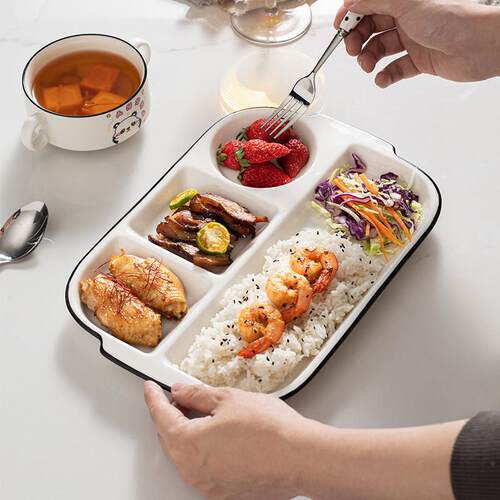 陶瓷餐盘分隔板儿童早餐餐盘分隔板坐月子餐盘餐具学生食堂餐盘套