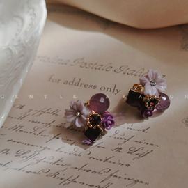 紫色伊藤园。温柔复古优雅香芋紫小众气质紫水晶立体花朵耳钉耳夹