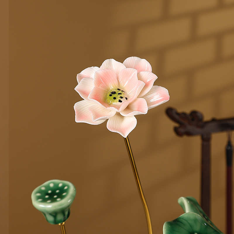 新中式高档荷花摆件家居客厅电视柜书房装饰品创意清新酒柜摆件