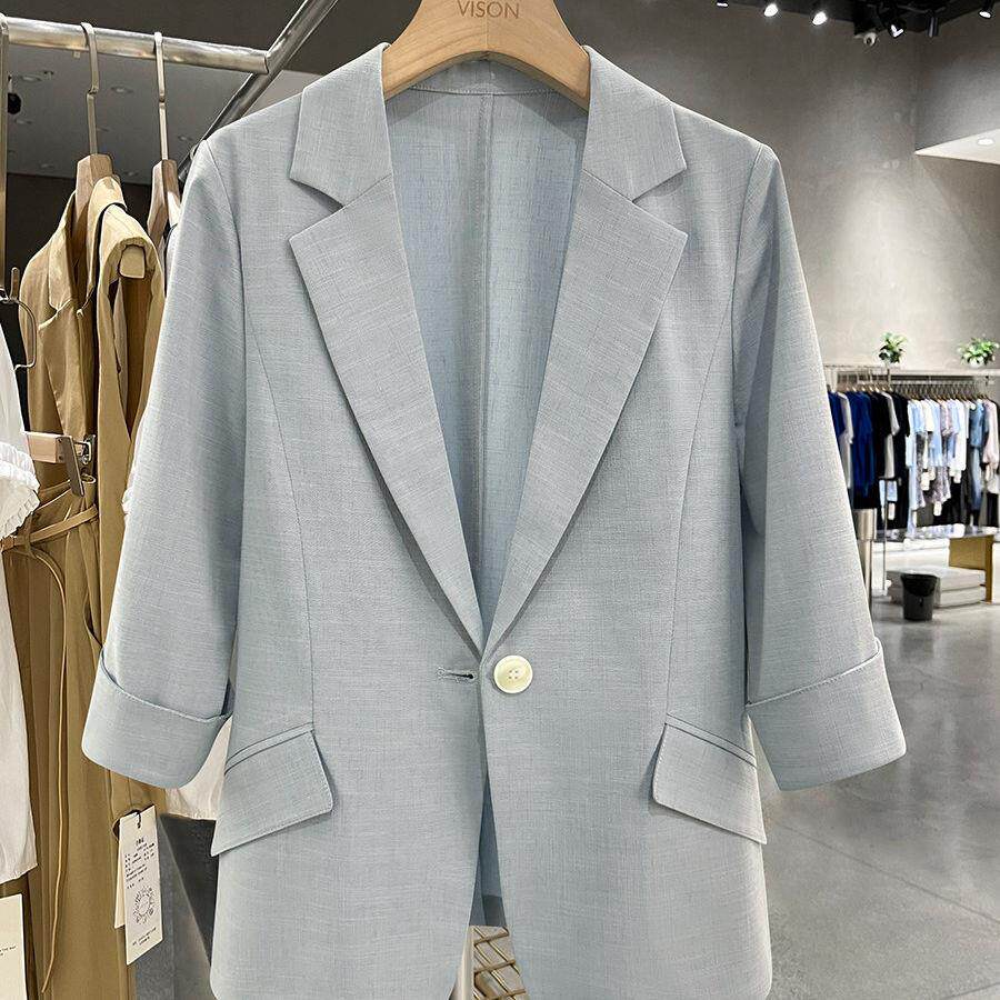 LILY MOST蓝色简约高级质感西装外套女夏薄款新款短款流行小西服