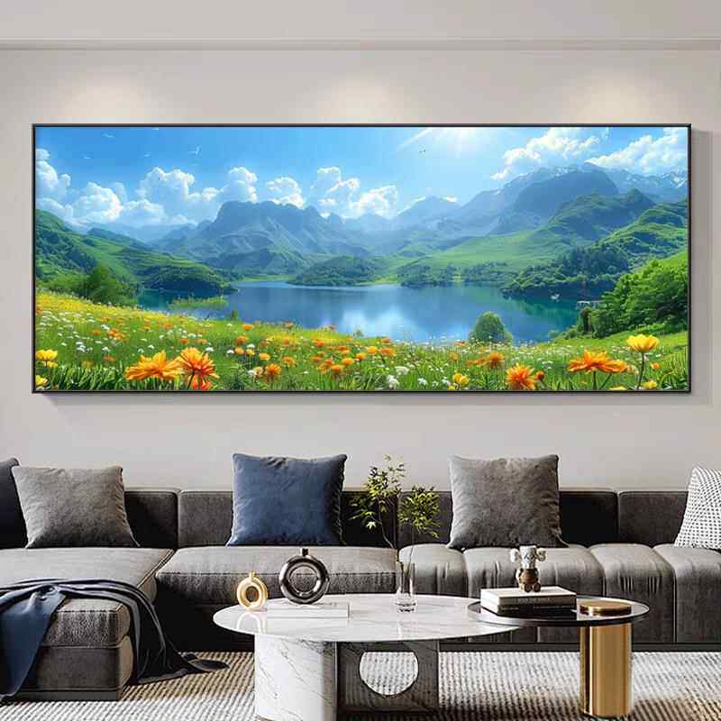 款客厅装饰画家有沙靠山聚财厂家直供山水发背壁景新墙画大气办公
