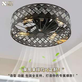 复古水晶风扇灯客厅餐厅卧室灯吊扇灯吊灯一体电风扇枕边风吸顶灯
