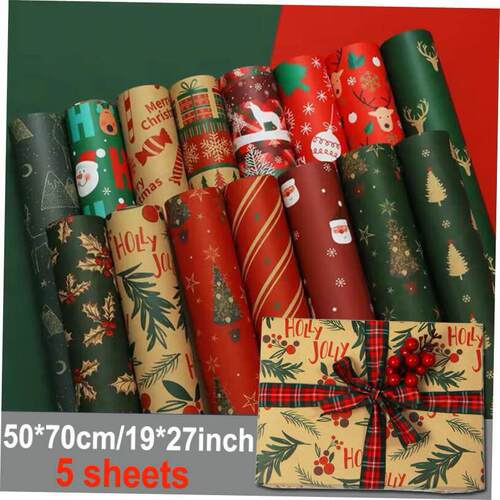 5Pcs Christmas Wrapping Paper Gift wrapper paper Decorations