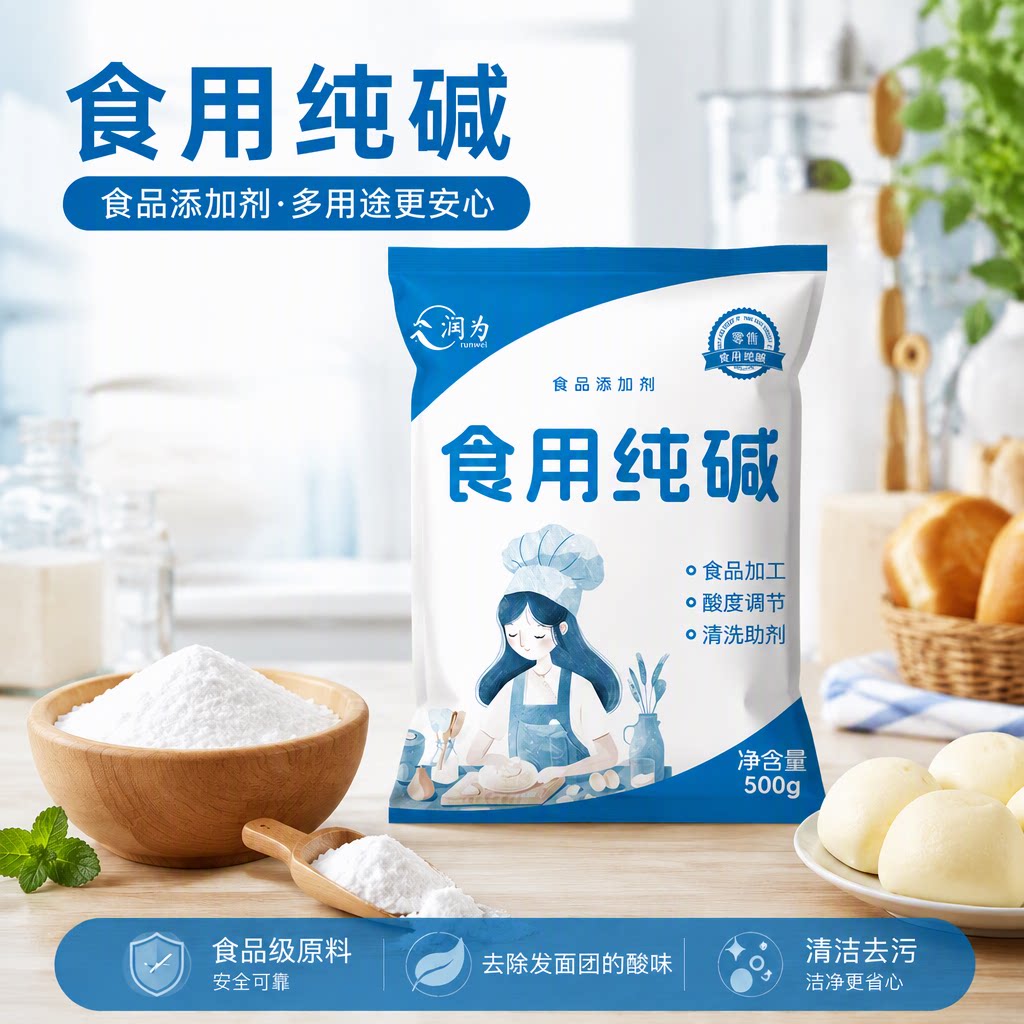 润为食用纯碱食品级500g碳酸钠碱面发面果蔬清洗去污家用旗舰店