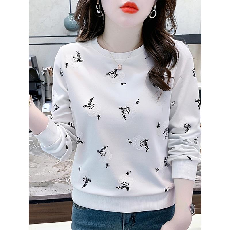 ROUMIKL秋季宽松长袖t恤女印花韩版百搭女士上衣服秋装2025新款洋