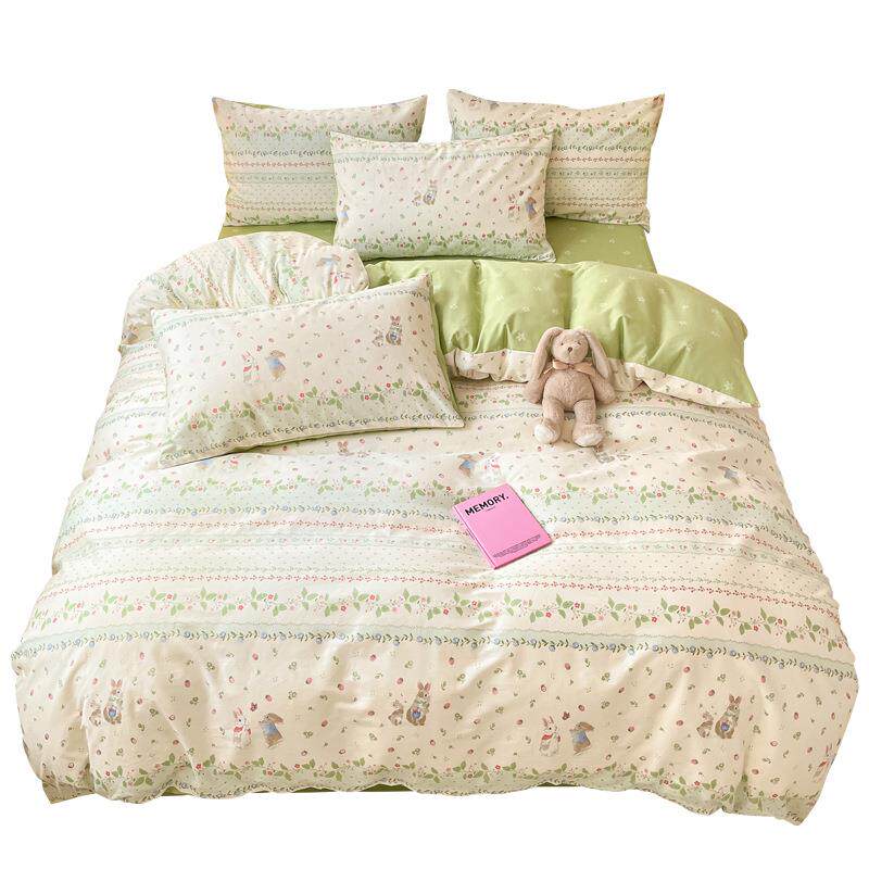 夏天小清新全棉纯YEG棉四套205新床上用品女款宿舍件被套2床单三