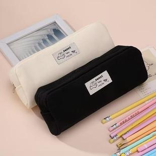 纯色简单可爱的小狗帆布小学生铅笔袋,初中学生,高look铅笔盒,文具袋