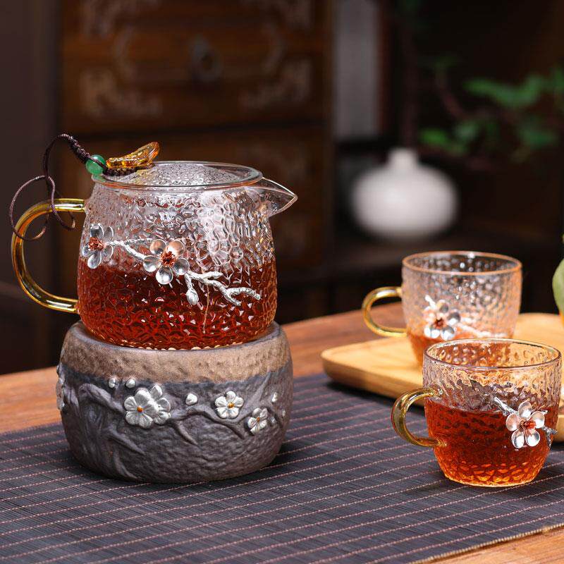带内胆梅花玻璃茶壶温茶炉蜡烛加热保温底座迷你暖茶器家用烛台