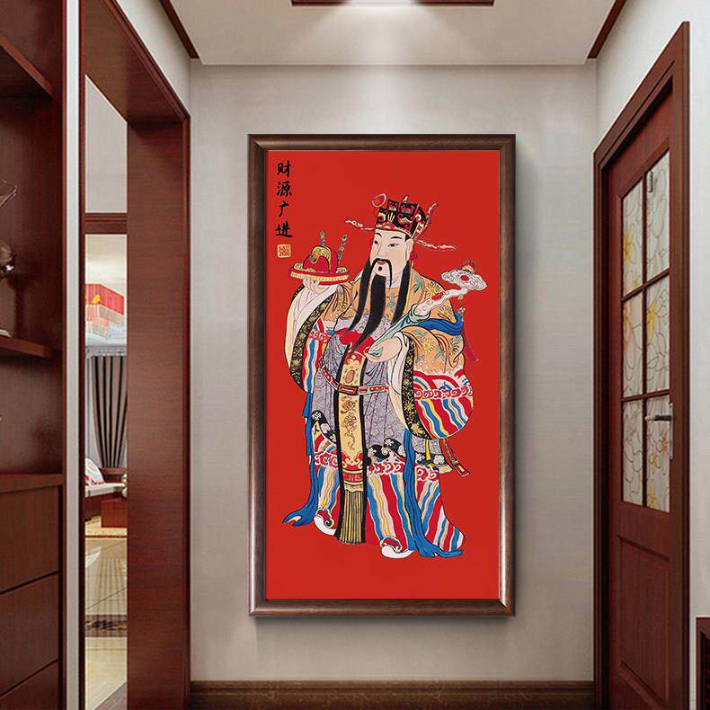 文武财神范蠡比干竖版装饰挂画五路财神爷画像客厅玄关招财赵公明
