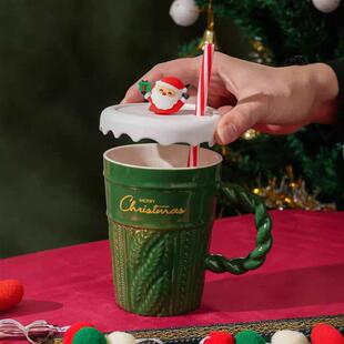 Ceramic with Safe Straw Gift Water Mug Hot Christmas Lid