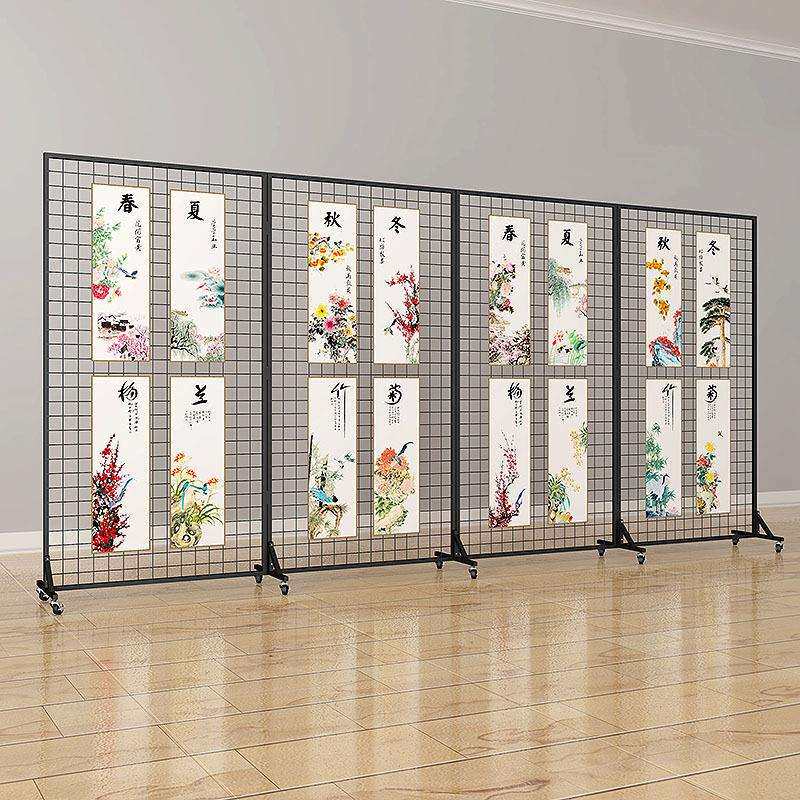 幼儿园美术作品折叠式展示架饰品挂货画室展览移动落地铁艺网格架