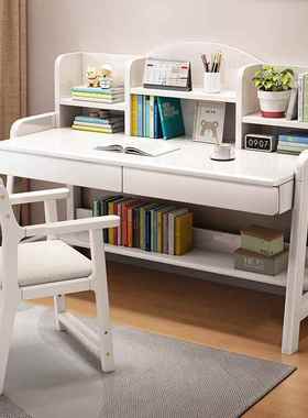 实木书桌手动桌升降桌中学生书卧室75521家用简约桌一书架书体写