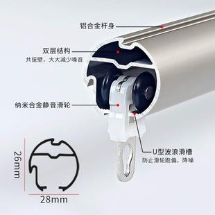 北欧滑轮罗马杆现代简约静音滑轨窗帘杆轨道铝合金静音加厚双杆
