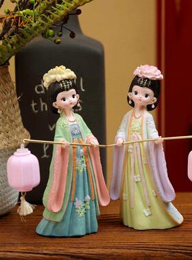 宫廷汉服风提宫灯树脂女孩公主家居饰品摆饰公仔闺蜜礼物古风娃娃