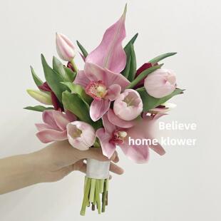 彷真手捧花白色玫瑰马蹄莲新娘结婚领证花束影楼婚纱摄影道具假花