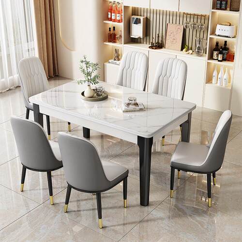 岩板餐桌椅组合家用小户型2025新款轻奢现代简约客厅长方形吃饭桌