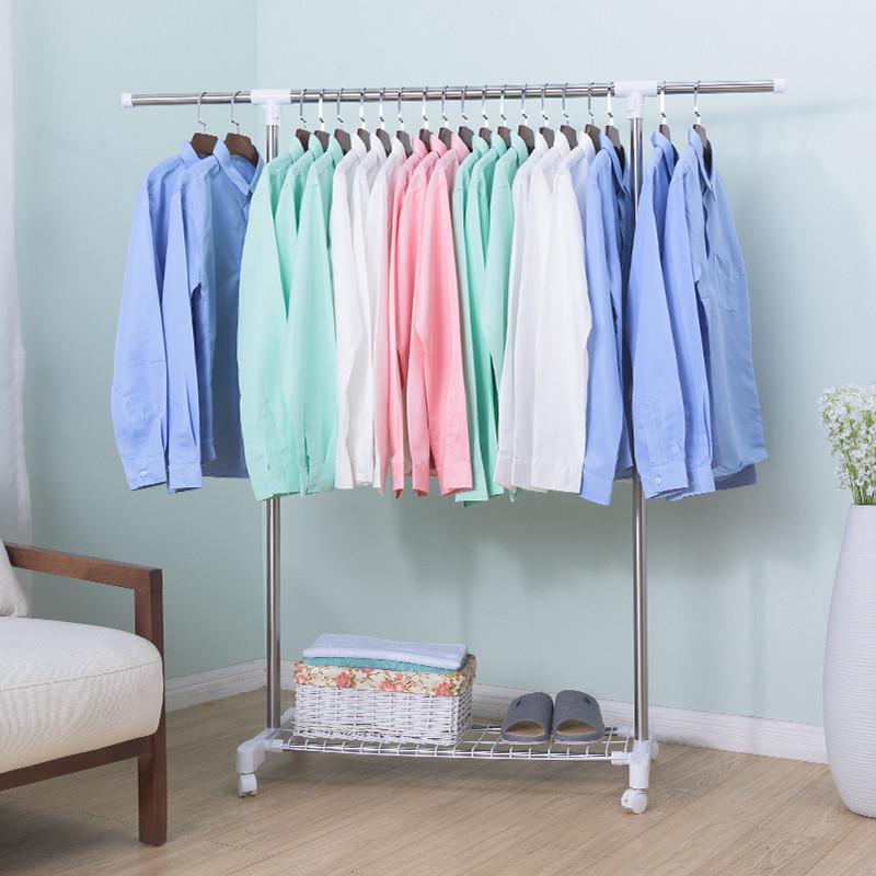 Q^晾衣架落地单杆伸缩折叠室内小型挂衣服架子宿舍迷你不锈钢晒衣