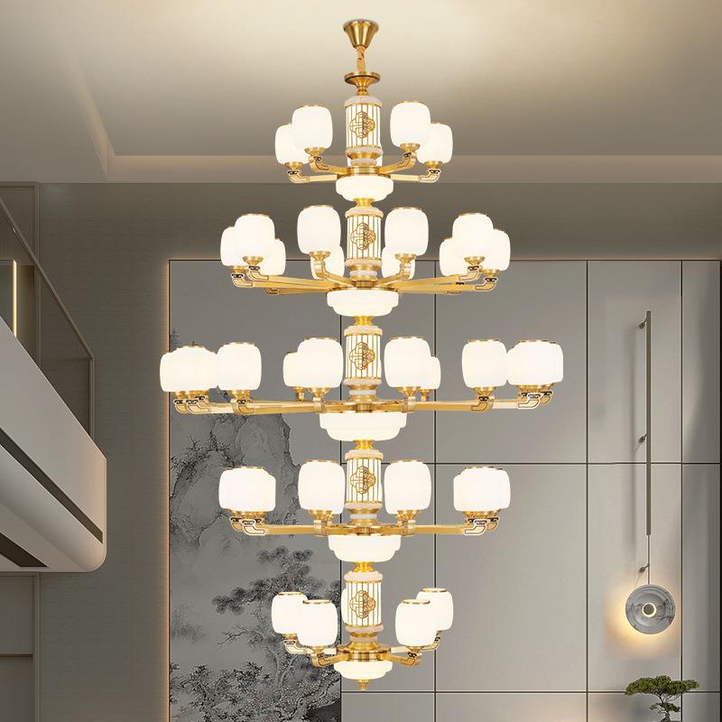 全铜新中式复式楼客厅大吊灯2025新款奢华大气别墅楼梯中空旋转灯