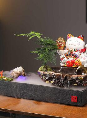mIq创意流水升才循环水发财招才猫办公室桌面装饰品喷泉摆件开业