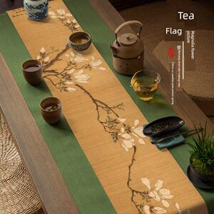 玉兰花图片手工竹茶席禅防水茶席茶旗中国风民族风格覆古桌布桌旗