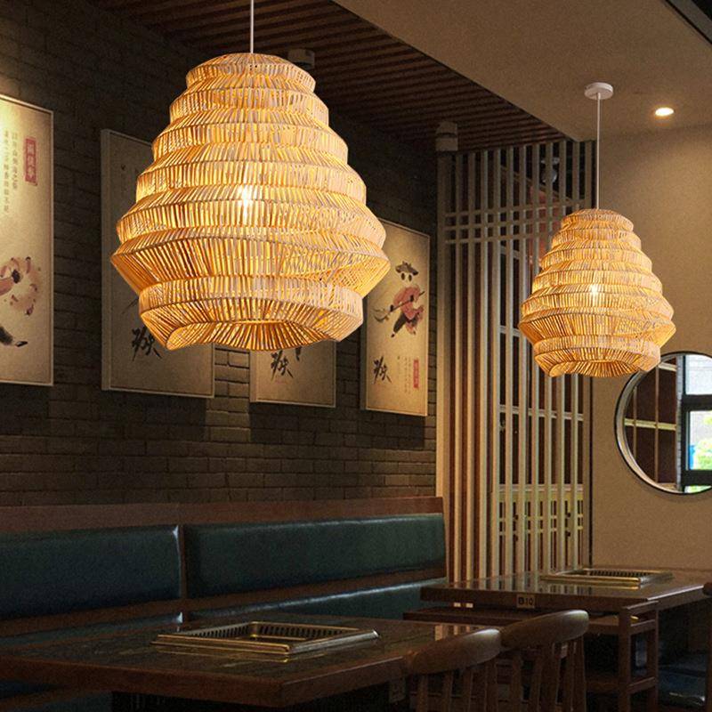 日式禅意藤编吊灯吧台饭店酒店茶室装饰灯民宿餐厅复古编织藤艺灯