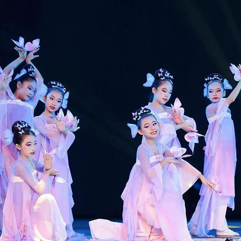 儿童古典舞演出服蝶舞花间舞蹈服幼儿群舞蝴蝶舞蹈道具汉服表演服