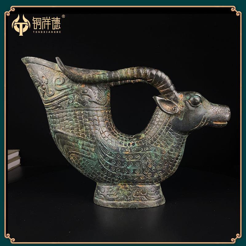 青铜器古牛头杯牛角杯 十二生肖牛摆件牛樽酒樽帝王杯古代酒杯