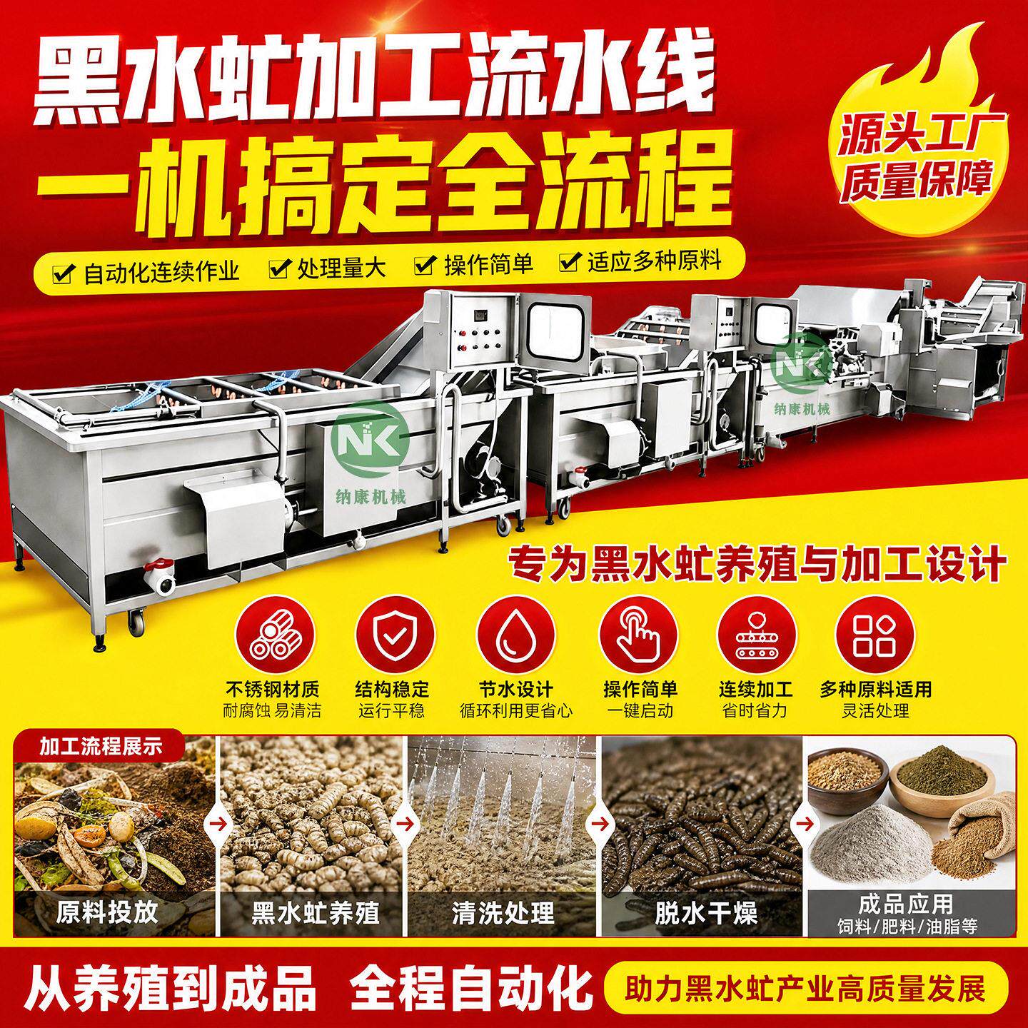 鲜虫水浴翻滚清洗设备黑水虻除粪去杂质清洗沥水装置虫体清洗机