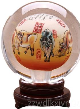 新款五牛桌图牛年件创摆礼品中国风内画水晶球送领导特色办公室意