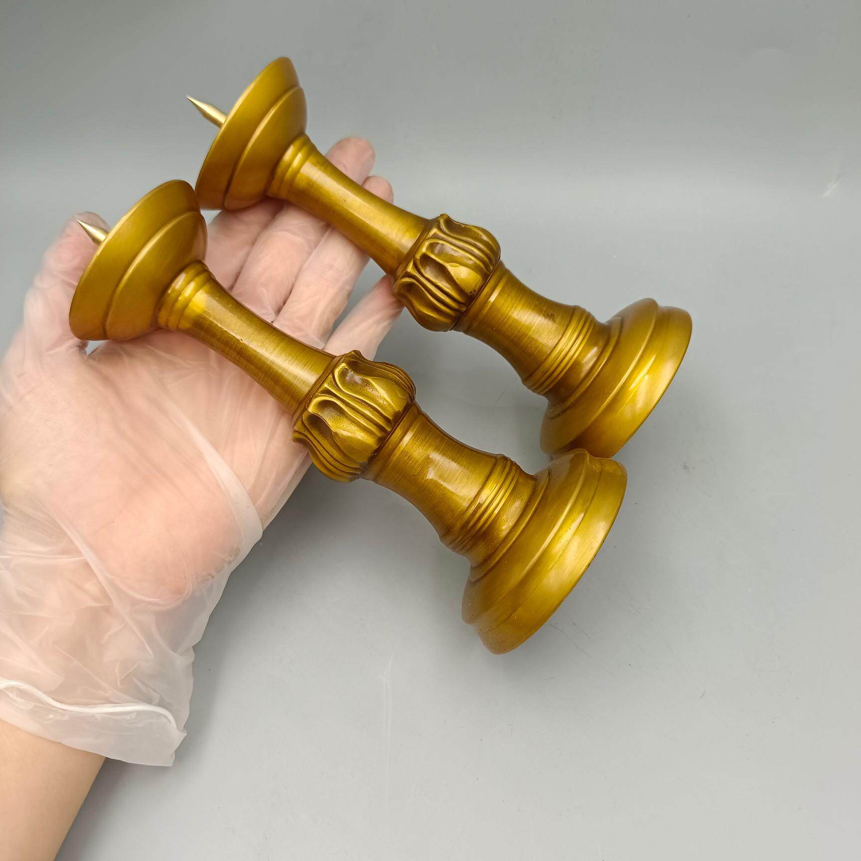 新款直销古韵斋 仿古烛台摆件 莲花铜蜡台一对 家居装饰工艺品 古