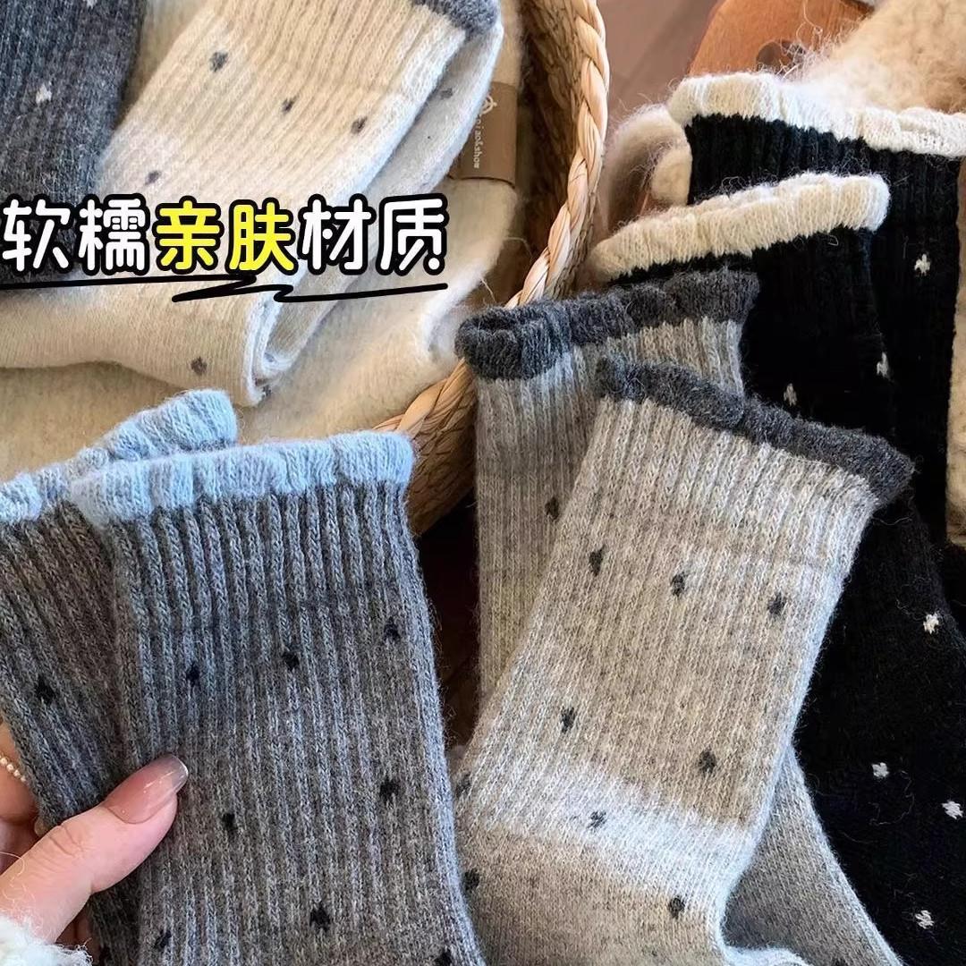 花边波点堆堆袜子女中筒袜ins潮纯色秋冬日系芭蕾风学生简约长袜